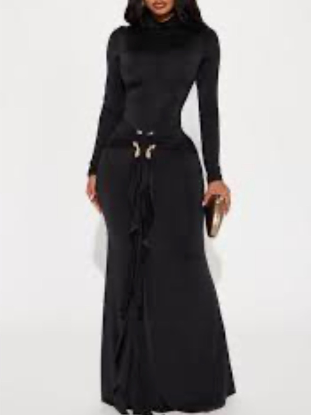 Fashion Nova Black Maxi Skirt with Front Tie
